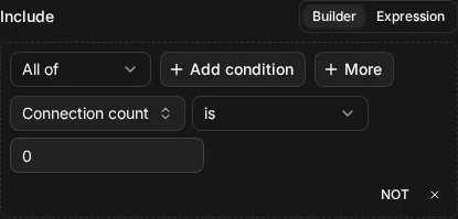 The builder view of Include node.connection_count = 0