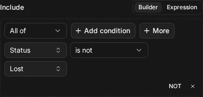 The builder view of Include ship.status != "lost"