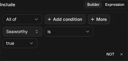 The builder view of Include ship.seaworthy = true