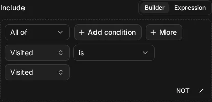 The builder view of Include location.visited = "visited"