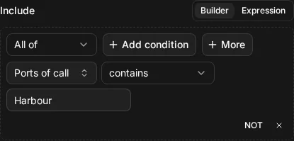 The builder view of Include ship.ports_of_call CONTAINS "Harbour"